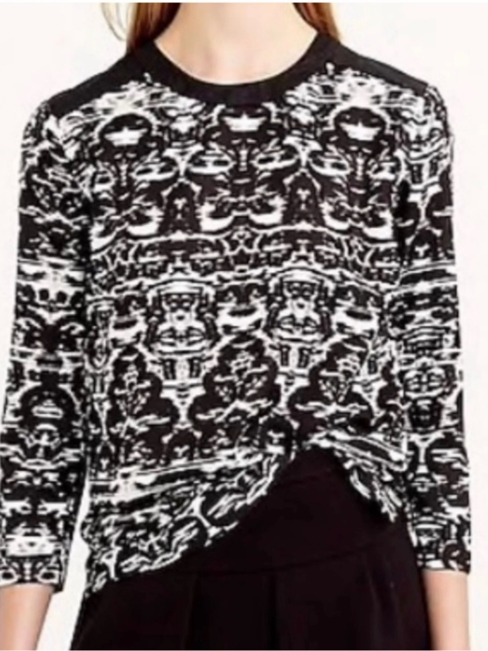 J.Crew Blurred IKat Top Black & White Abstract Black Collar Back Zipper Size 10